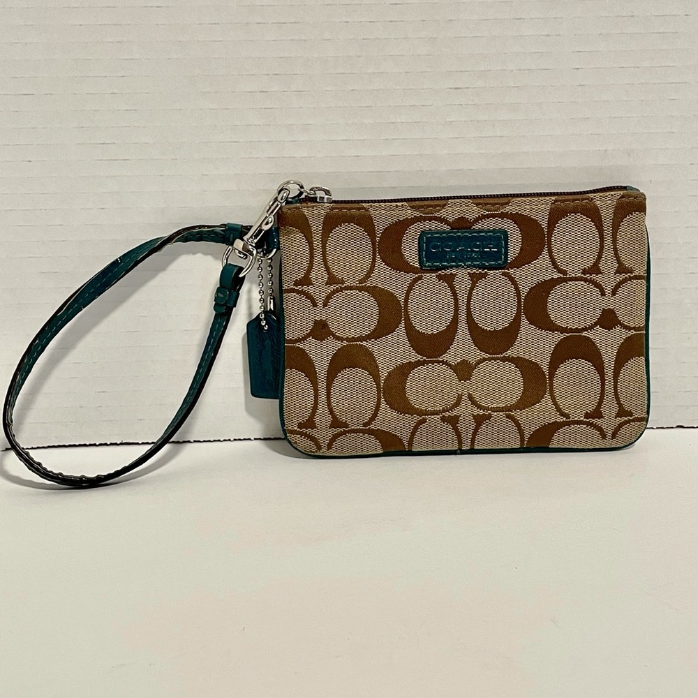 Coach Park Signature Khaki Lagoon Wristlet F51775